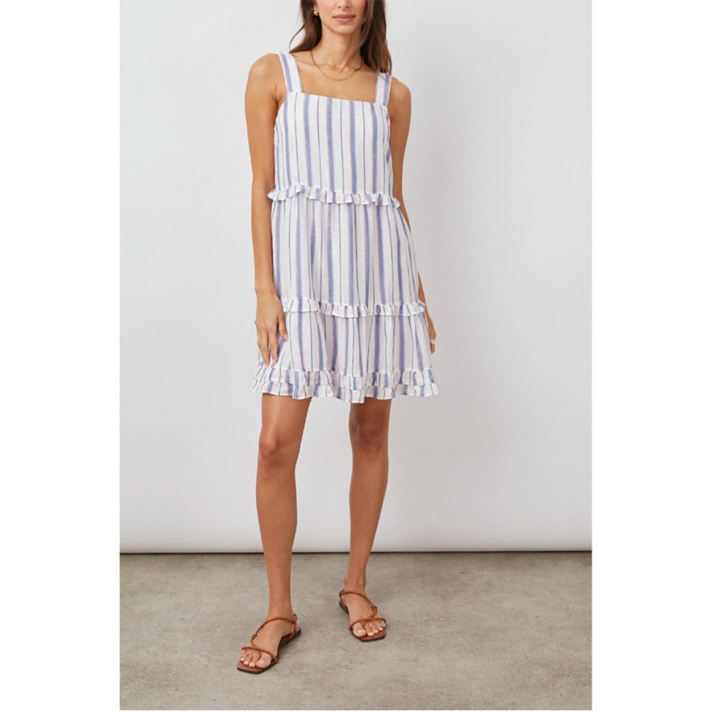 Rails Sandy Tahiti Blue White Pink Striped Linen Blend Feminine Sundress Large